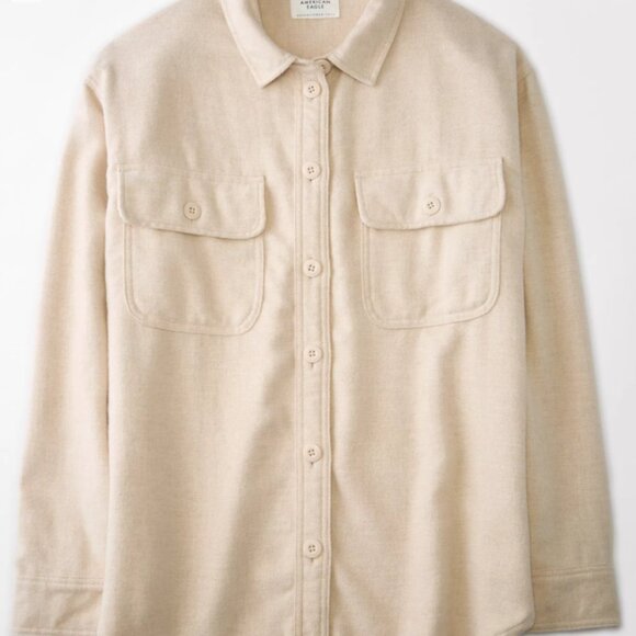 NWT American Eagle M Women's Oversized Fleece & Love Shacket, Sand Medium (AEO) - Picture 5 of 13